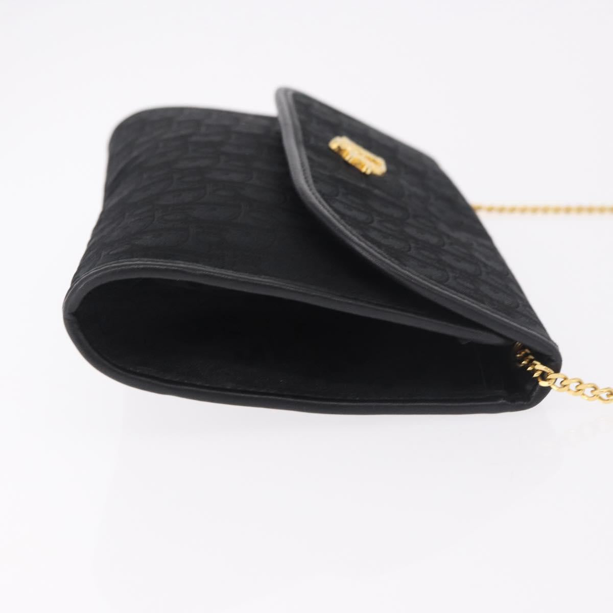 Christian Dior Trotter Canvas Chain Shoulder Bag Black Gold Auth 187926V