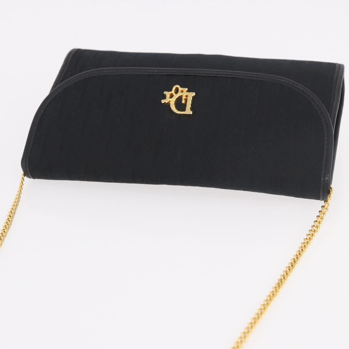 Christian Dior Trotter Canvas Chain Shoulder Bag Black Gold Auth 187926V
