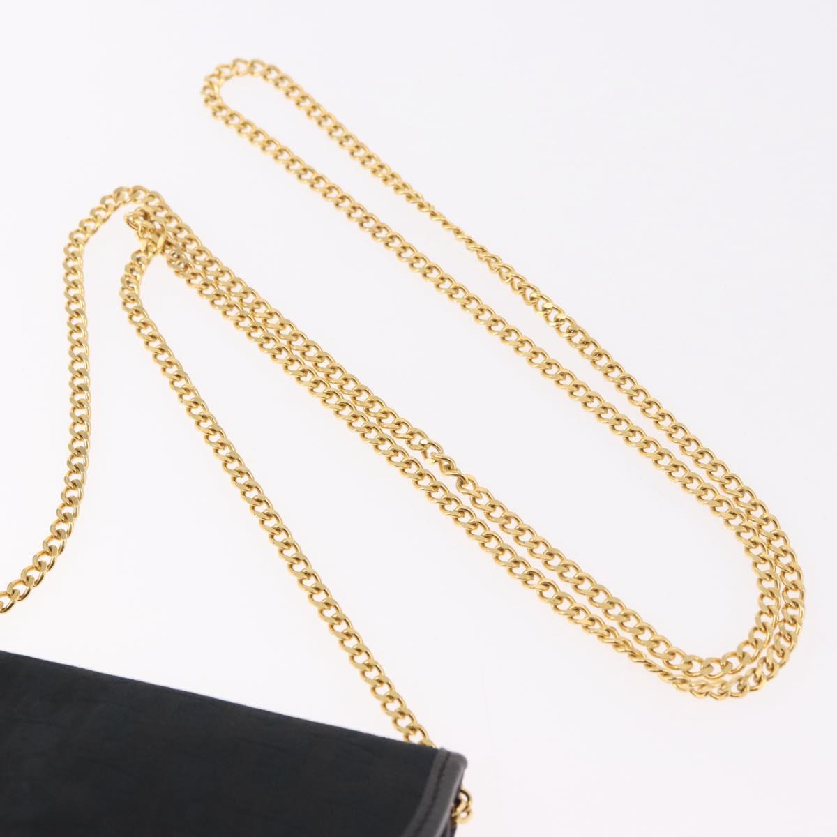 Christian Dior Trotter Canvas Chain Shoulder Bag Black Gold Auth 187926V