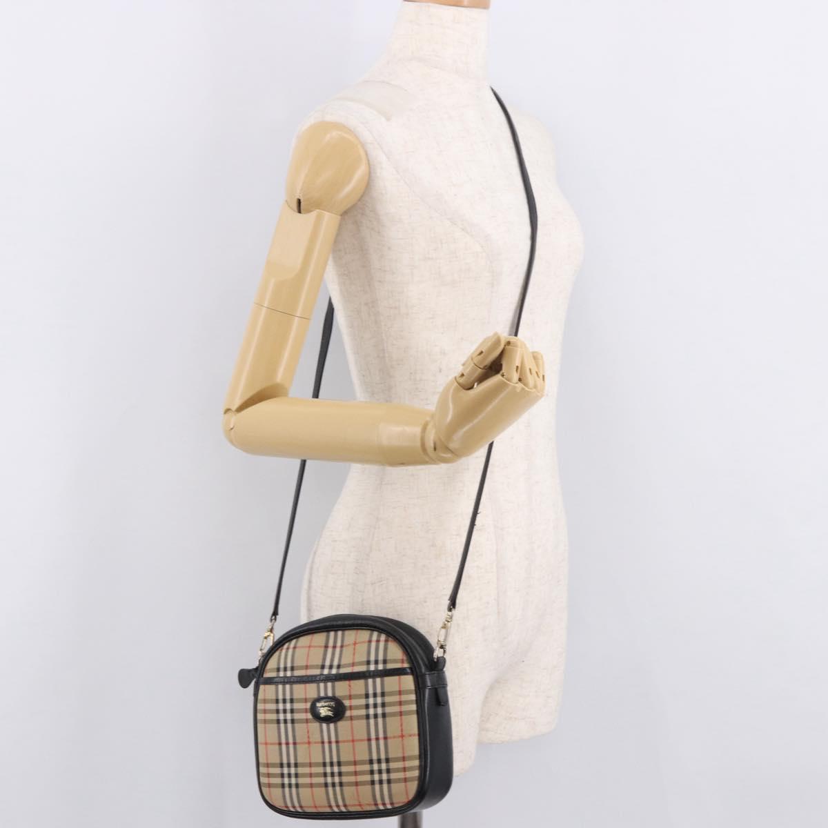 Burberrys Nova Check Shoulder Bag Canvas Beige Gold Auth 187940A