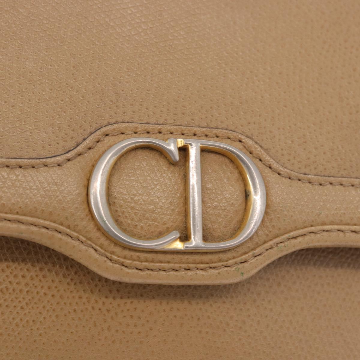 Christian Dior Chain Shoulder Bag Leather Beige Gold Auth 187941