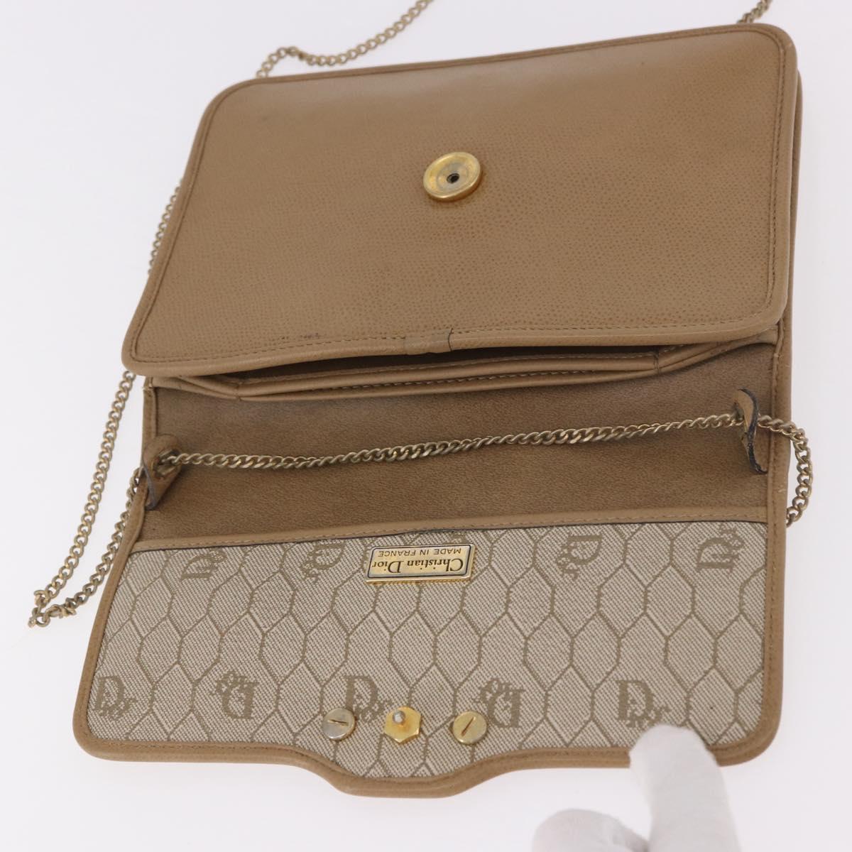 Christian Dior Chain Shoulder Bag Leather Beige Gold Auth 187941