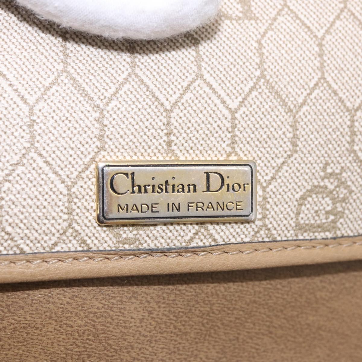 Christian Dior Chain Shoulder Bag Leather Beige Gold Auth 187941