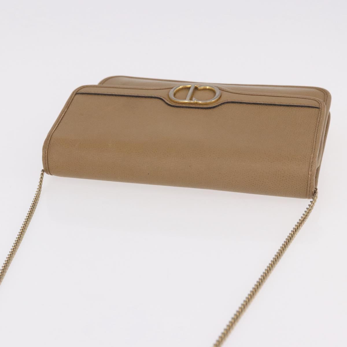 Christian Dior Chain Shoulder Bag Leather Beige Gold Auth 187941