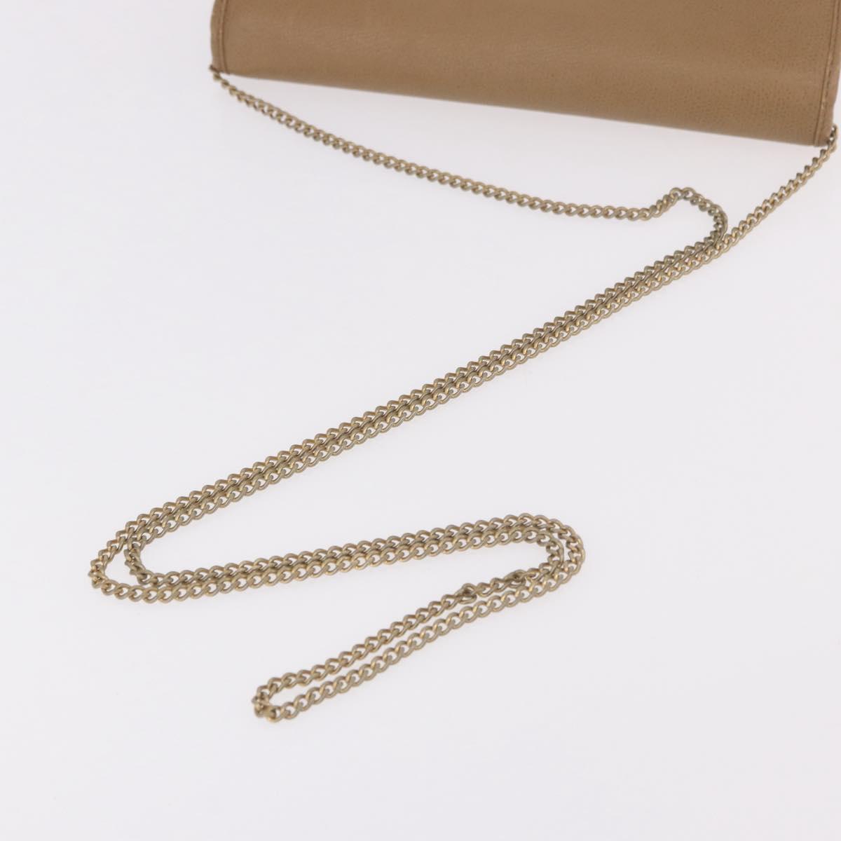 Christian Dior Chain Shoulder Bag Leather Beige Gold Auth 187941