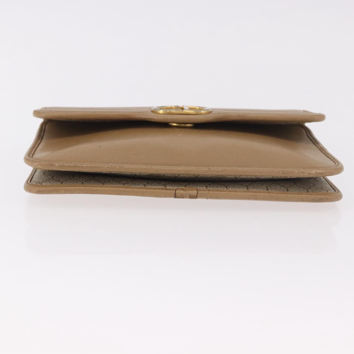 Christian Dior Chain Shoulder Bag Leather Beige Gold Auth 187941