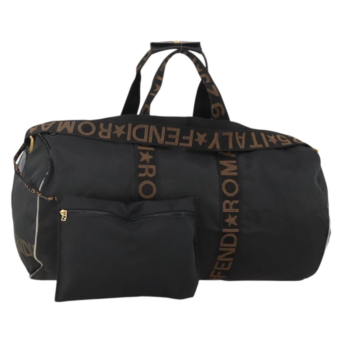 FENDI Boston Bag Canvas 2way Black Gold Auth 187953A