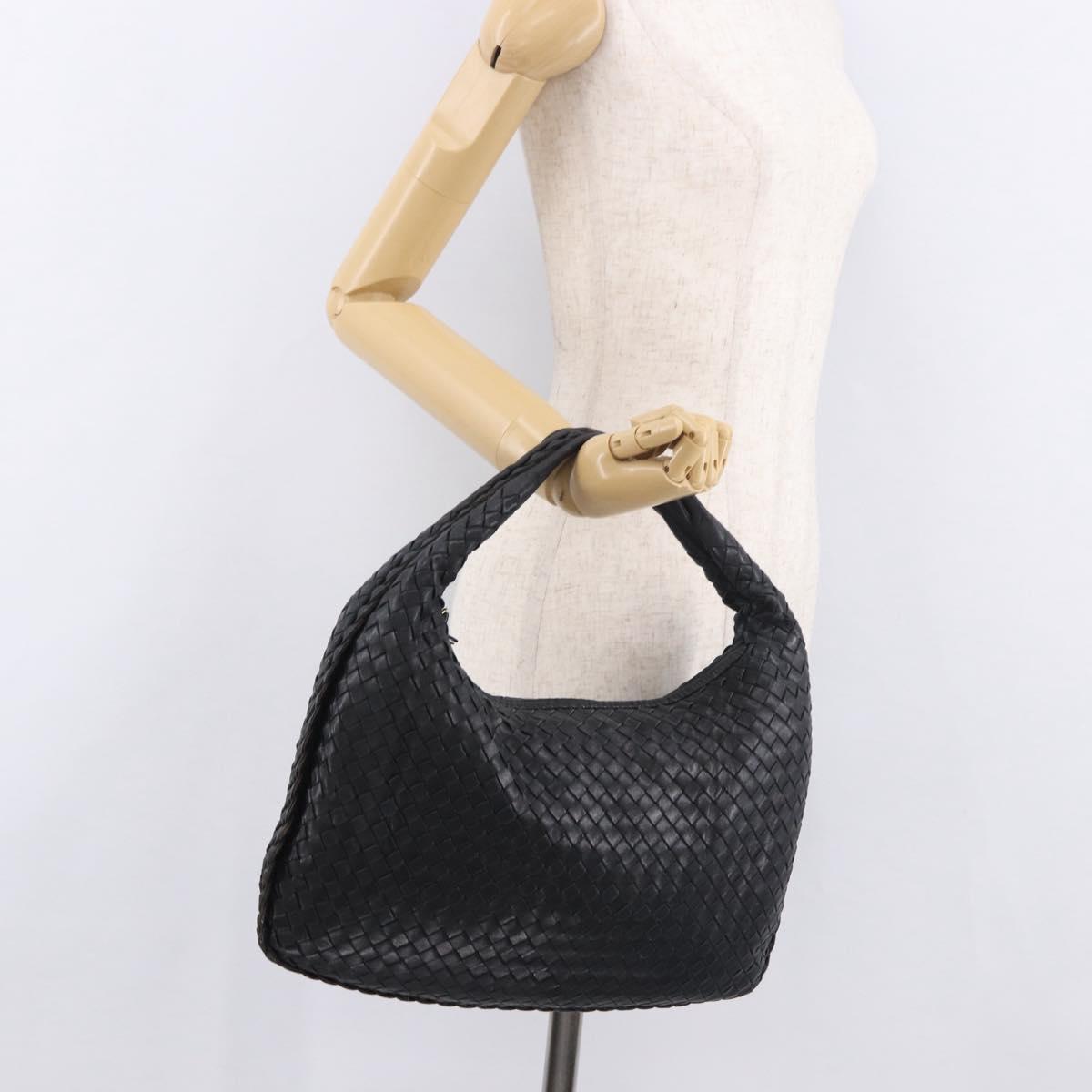 BOTTEGA VENETA INTRECCIATO Shoulder Bag Black Gold Auth 187954V