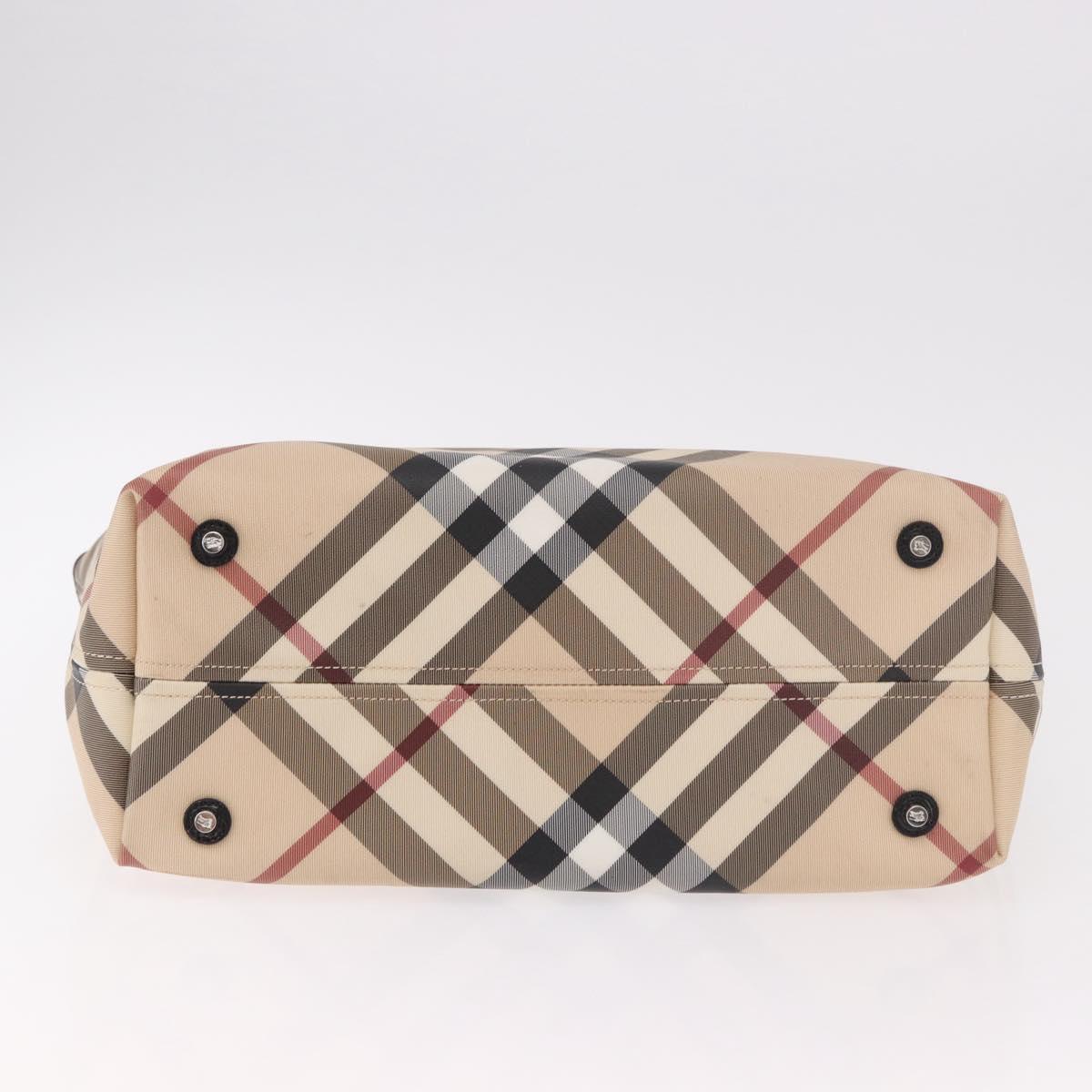 BURBERRY Nova Check Tote Bag PVC Beige Silver Auth 187957