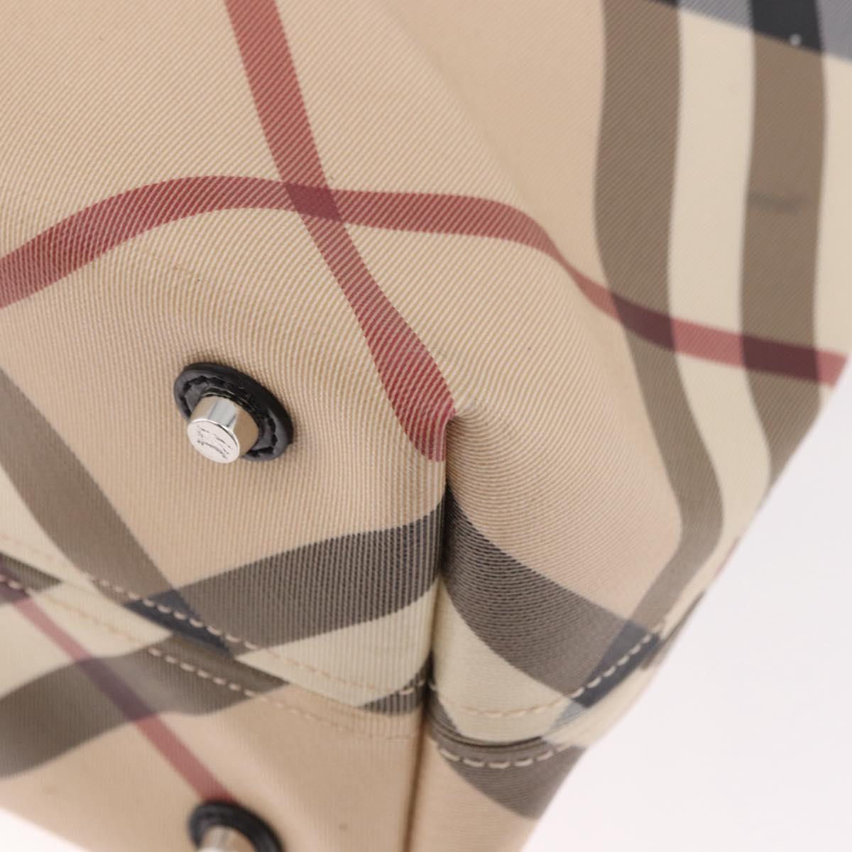 BURBERRY Nova Check Tote Bag PVC Beige Silver Auth 187957