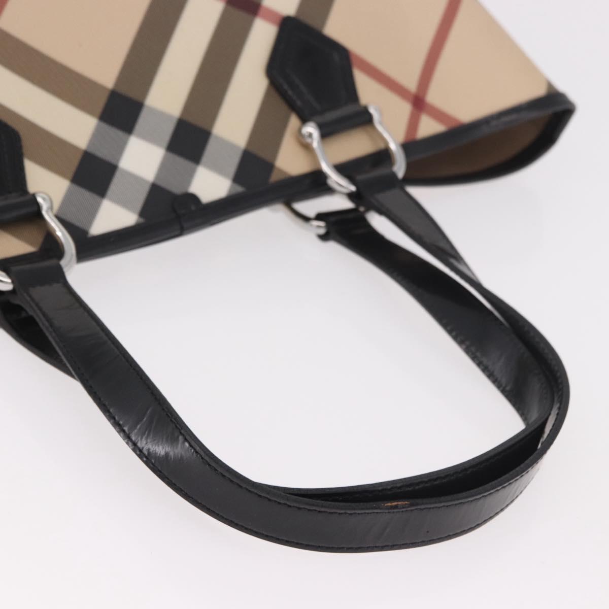 BURBERRY Nova Check Tote Bag PVC Beige Silver Auth 187957