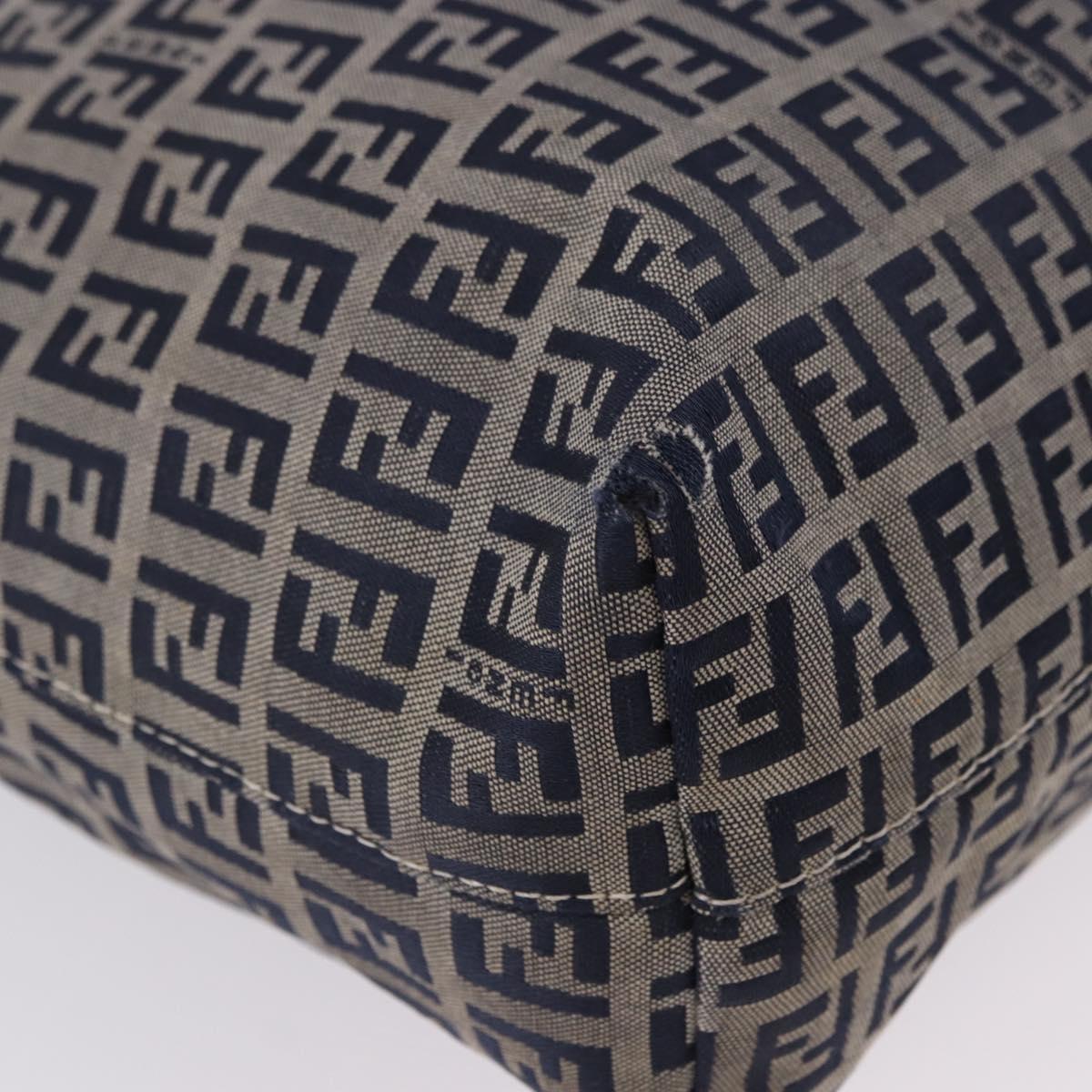 FENDI Zucchino Tote Bag Navy Silver Auth 187958