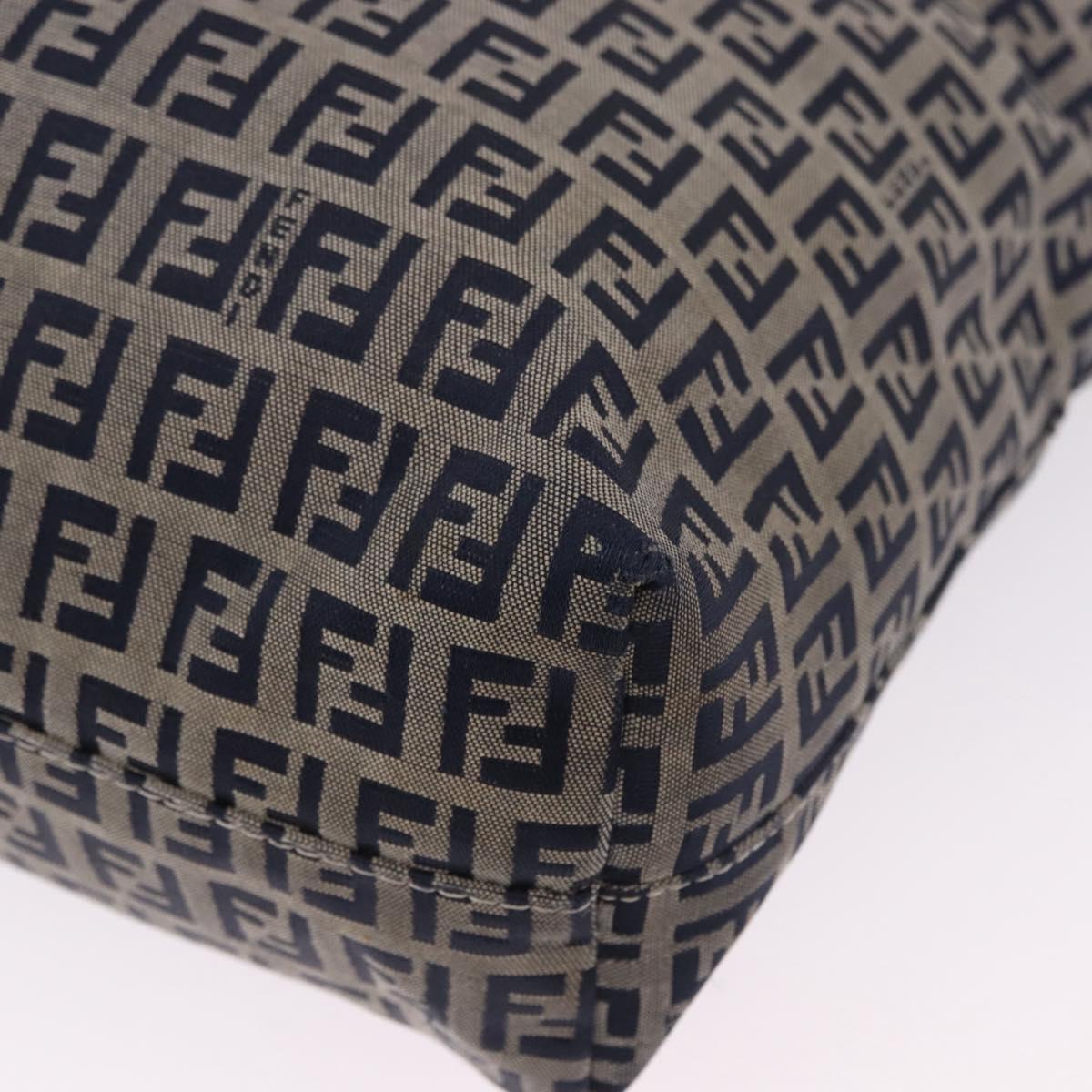 FENDI Zucchino Tote Bag Navy Silver Auth 187958