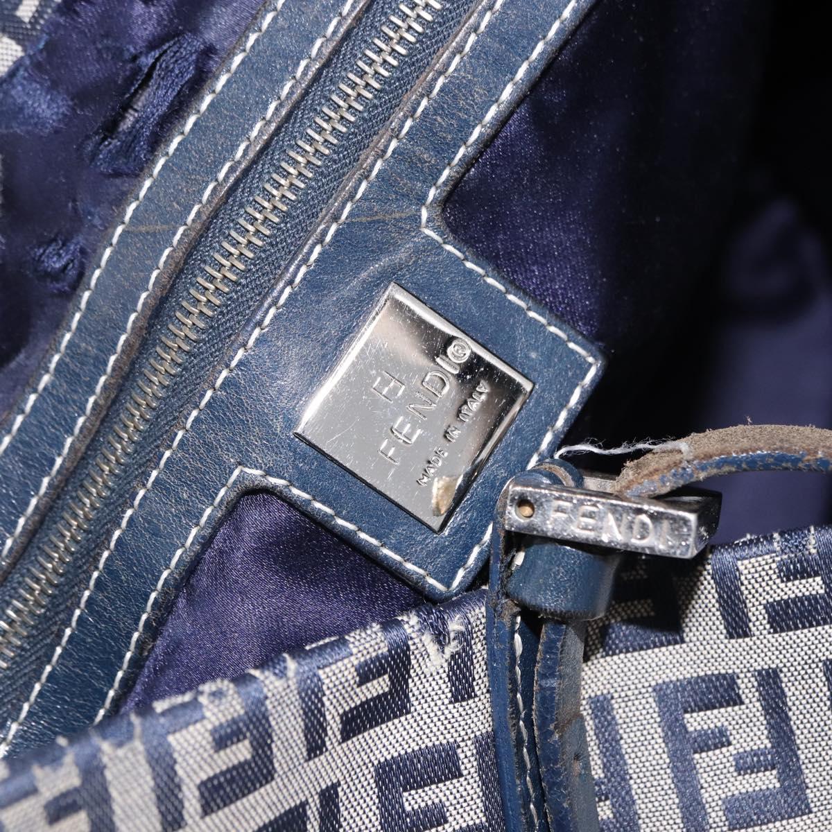 FENDI Zucchino Tote Bag Navy Silver Auth 187958