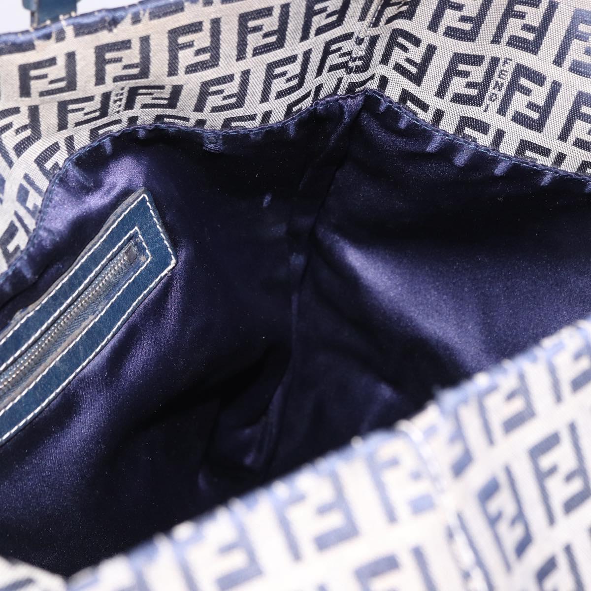 FENDI Zucchino Tote Bag Navy Silver Auth 187958