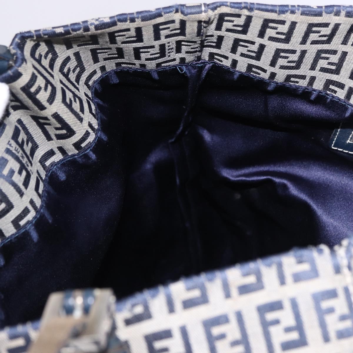 FENDI Zucchino Tote Bag Navy Silver Auth 187958