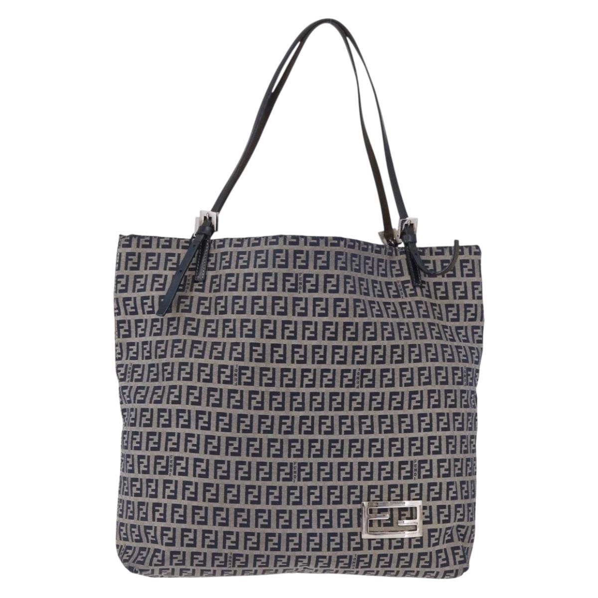 FENDI Zucchino Tote Bag Navy Silver Auth 187958