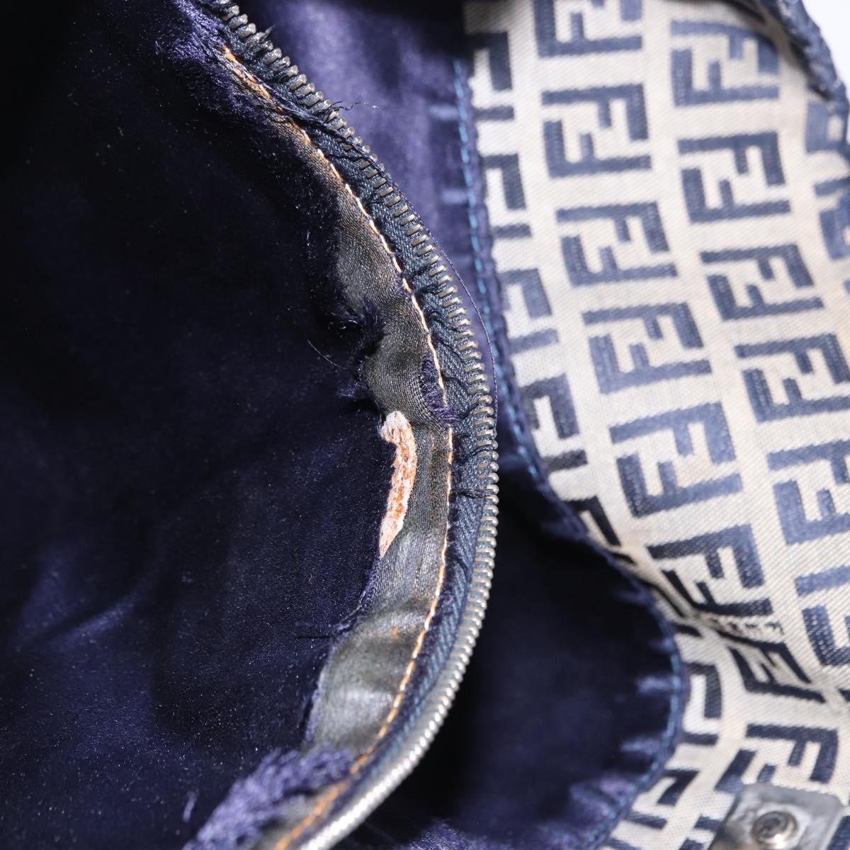 FENDI Zucchino Tote Bag Navy Silver Auth 187958