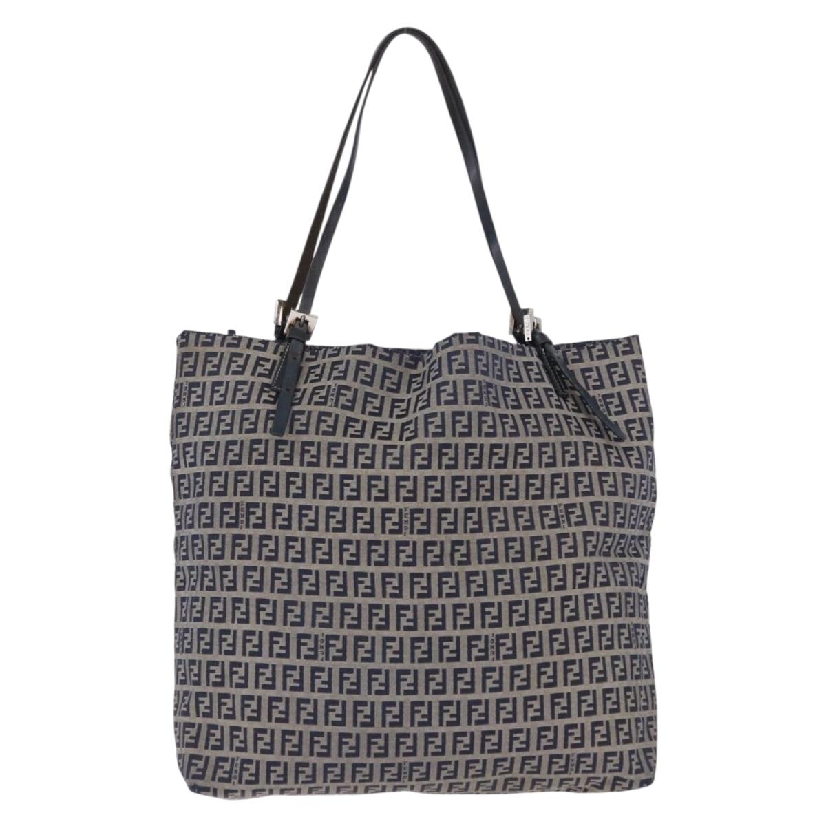 FENDI Zucchino Tote Bag Navy Silver Auth 187958