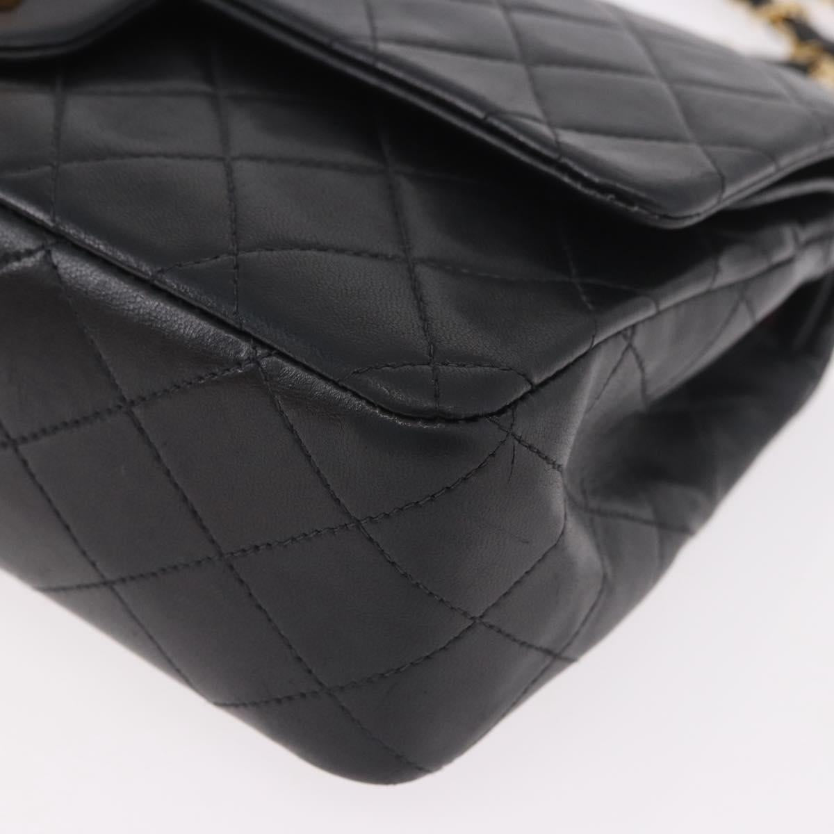 CHANEL Matelasse 25 Chain Shoulder Bag Lamb Skin Black Gold CC Auth 187961M