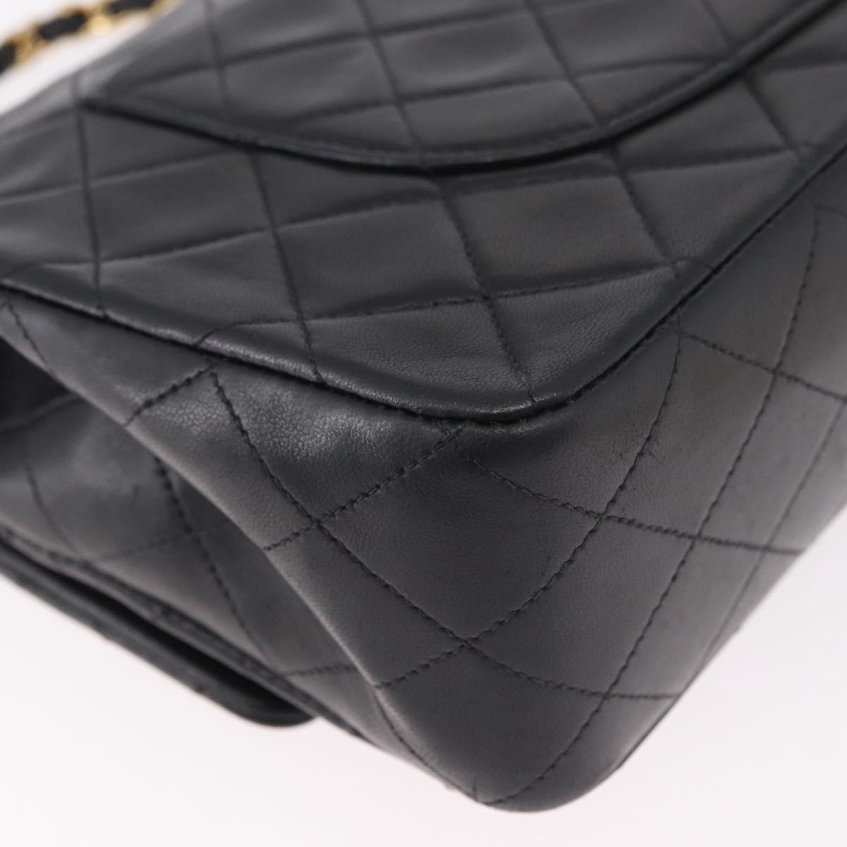CHANEL Matelasse 25 Chain Shoulder Bag Lamb Skin Black Gold CC Auth 187961M