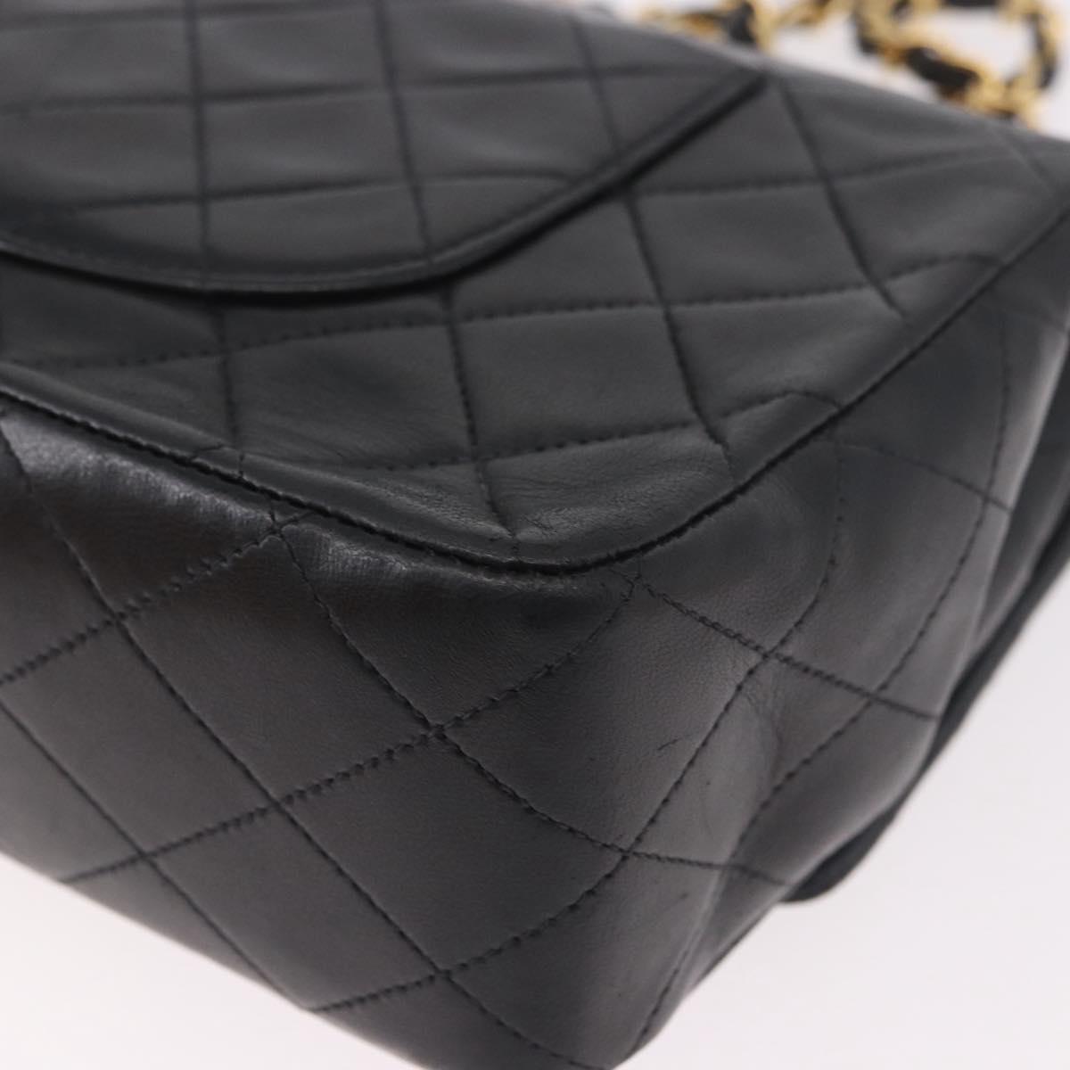 CHANEL Matelasse 25 Chain Shoulder Bag Lamb Skin Black Gold CC Auth 187961M