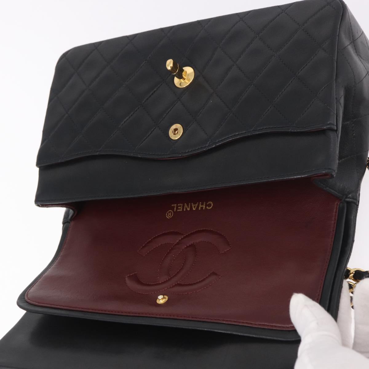CHANEL Matelasse 25 Chain Shoulder Bag Lamb Skin Black Gold CC Auth 187961M