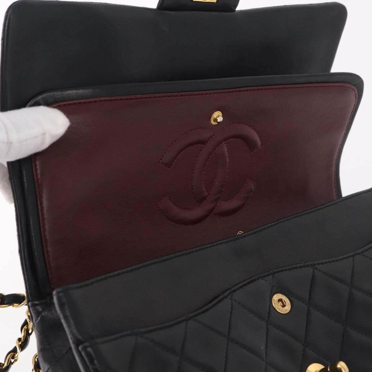 CHANEL Matelasse 25 Chain Shoulder Bag Lamb Skin Black Gold CC Auth 187961M
