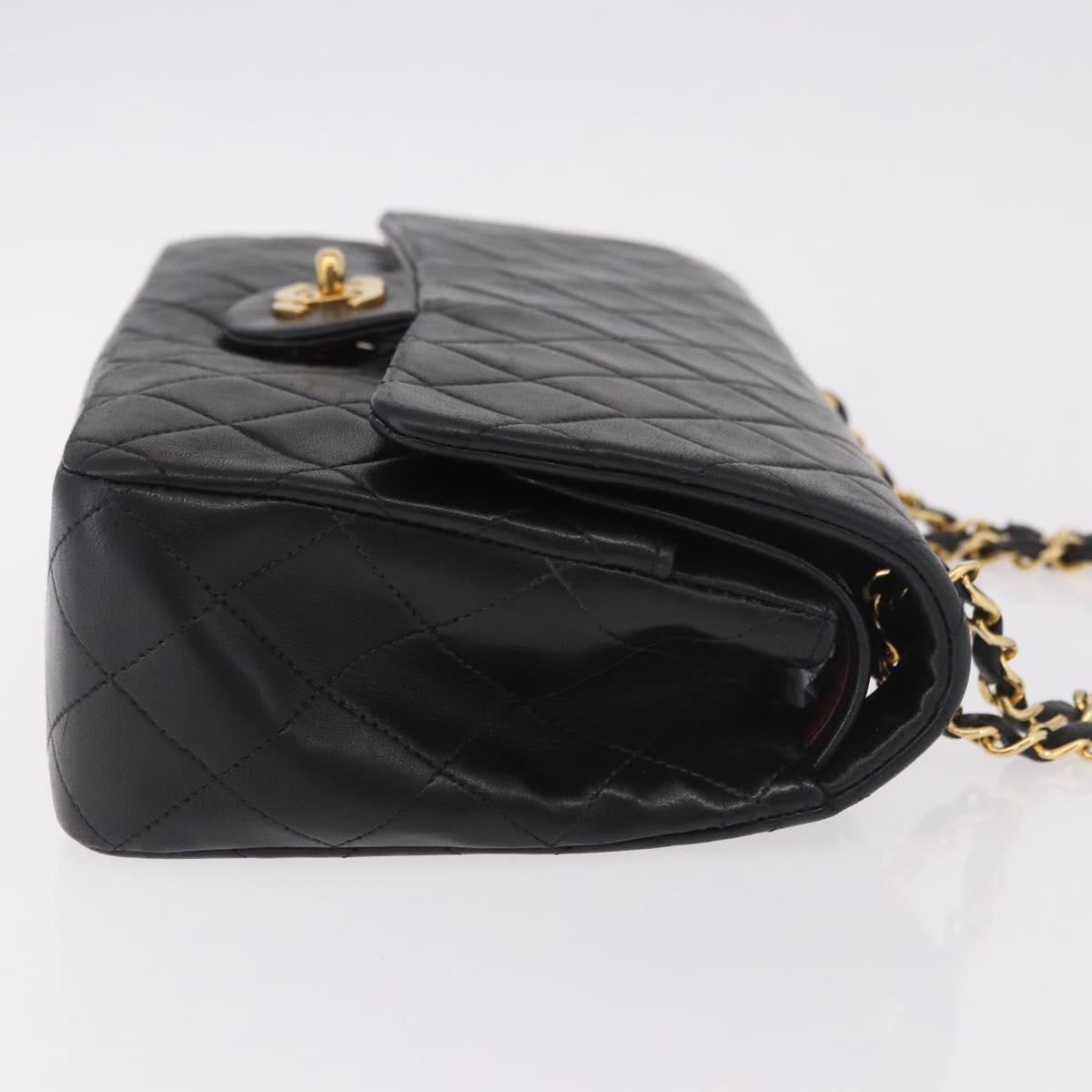 CHANEL Matelasse 25 Chain Shoulder Bag Lamb Skin Black Gold CC Auth 187961M