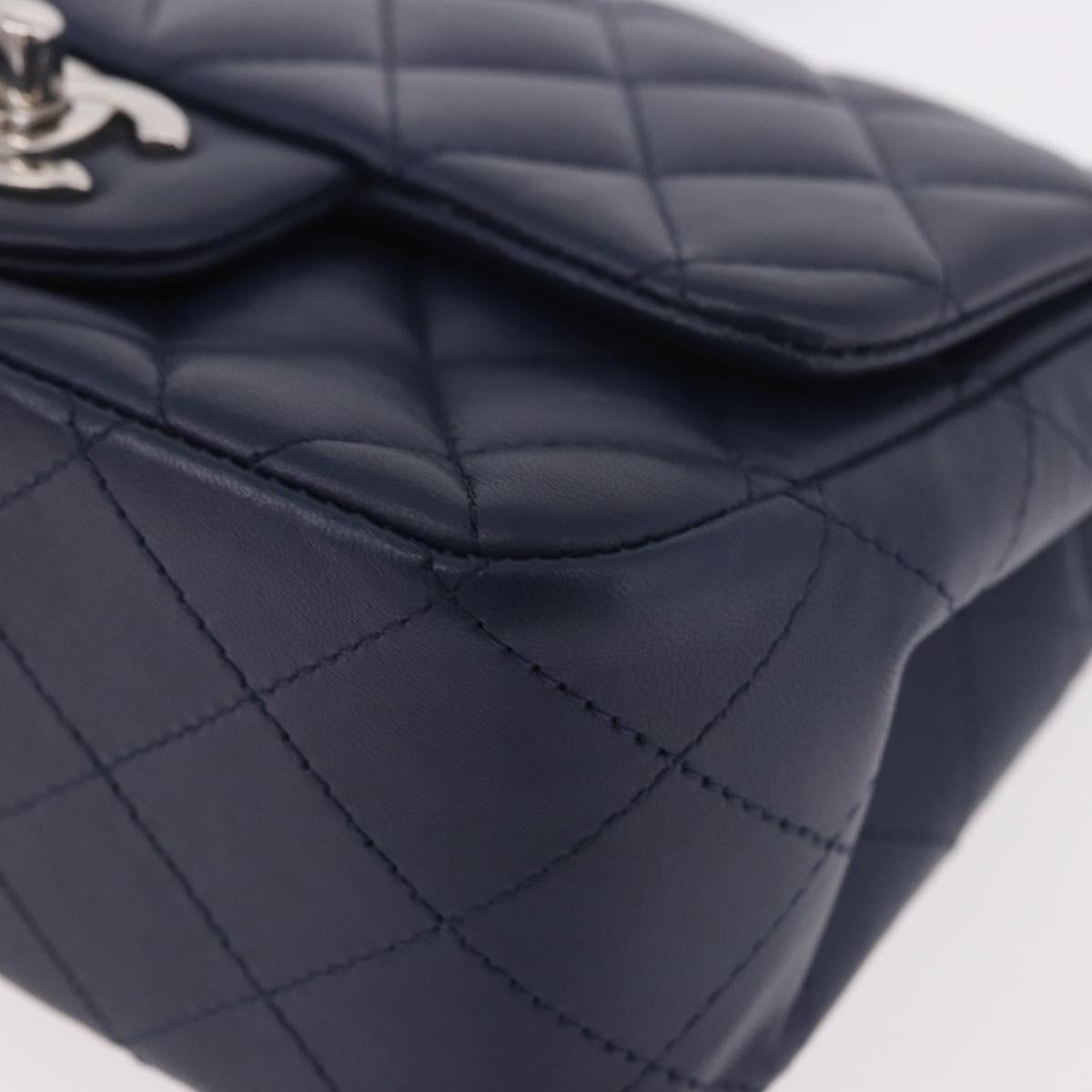 CHANEL Mini Matelasse 17 Chain Bag Lamb Skin Navy Silver CC Auth 187962SAM