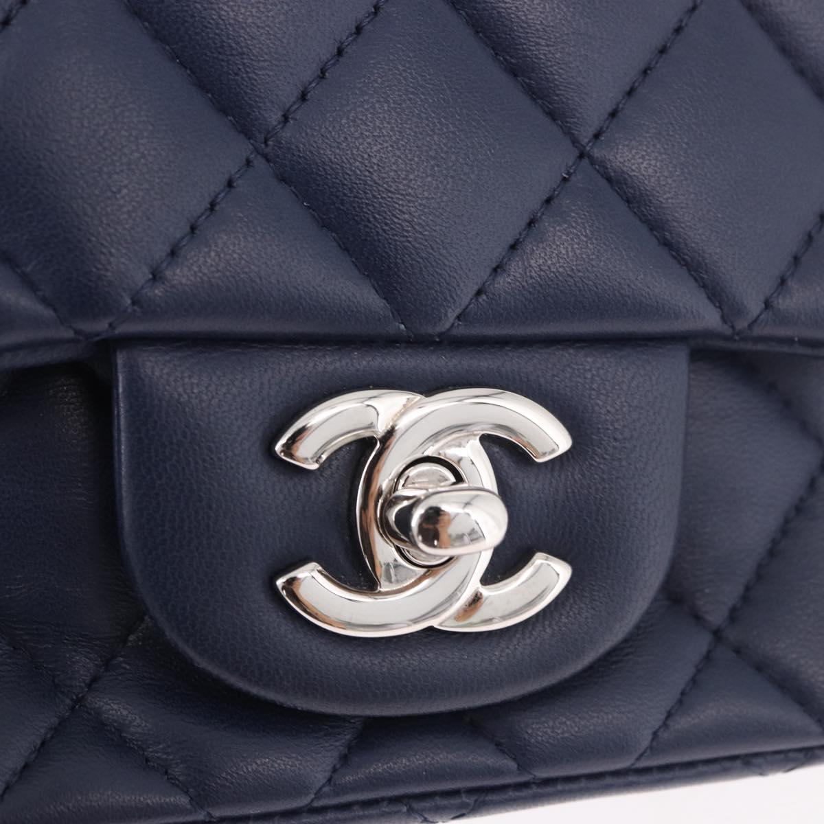 CHANEL Mini Matelasse 17 Chain Bag Lamb Skin Navy Silver CC Auth 187962SAM