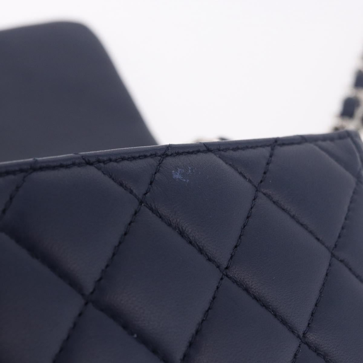 CHANEL Mini Matelasse 17 Chain Bag Lamb Skin Navy Silver CC Auth 187962SAM