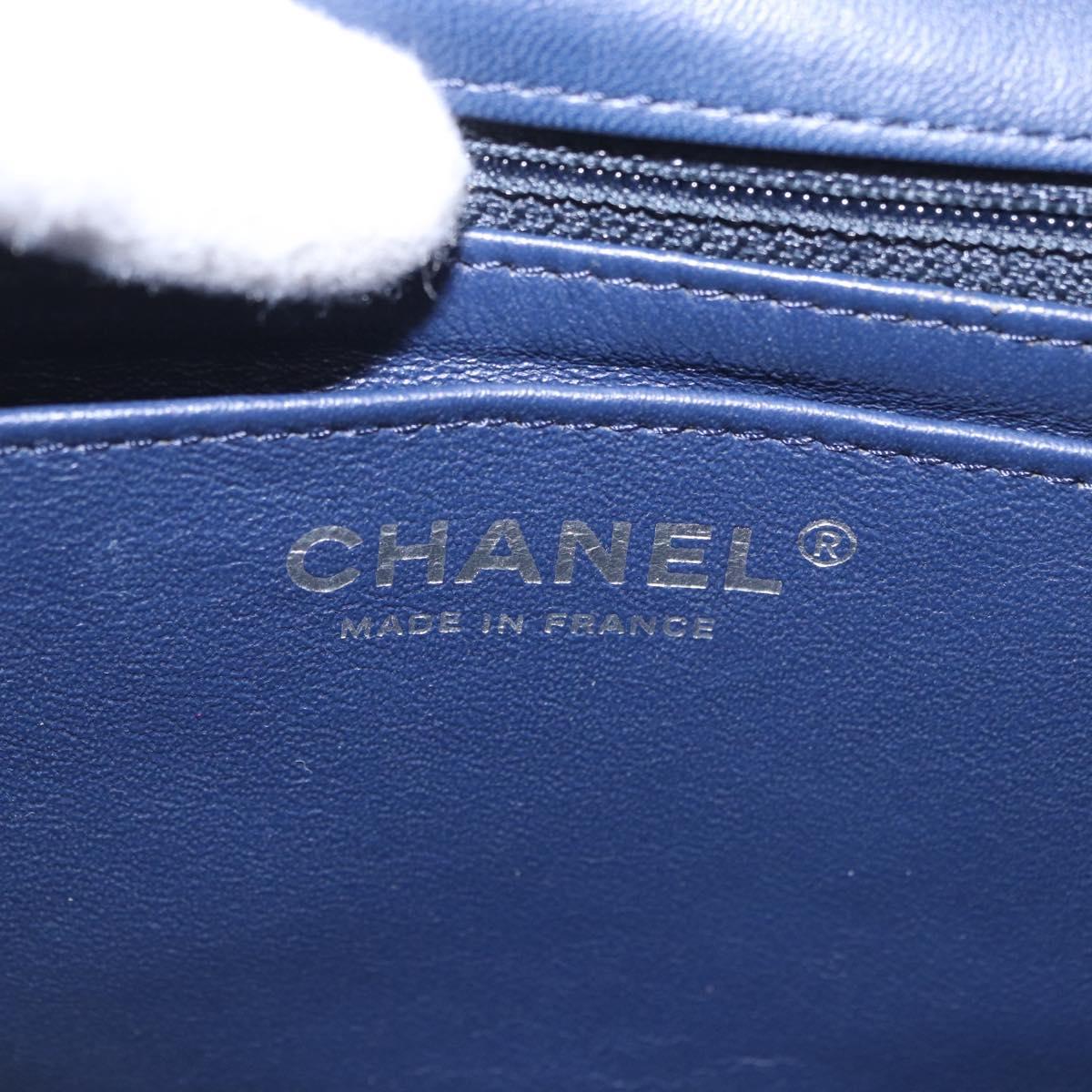CHANEL Mini Matelasse 17 Chain Bag Lamb Skin Navy Silver CC Auth 187962SAM