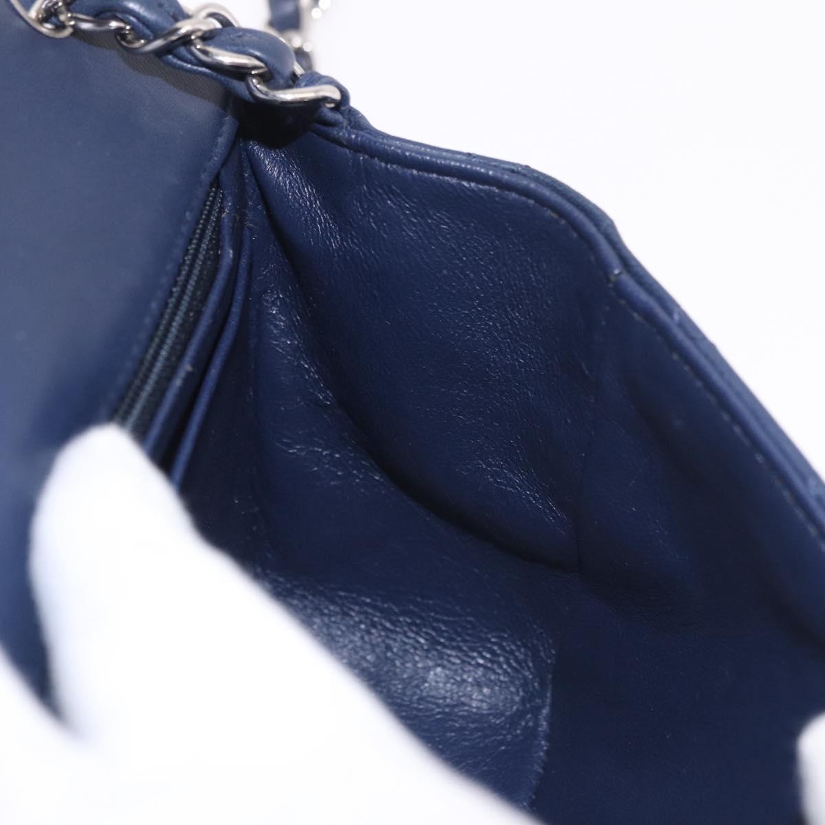 CHANEL Mini Matelasse 17 Chain Bag Lamb Skin Navy Silver CC Auth 187962SAM