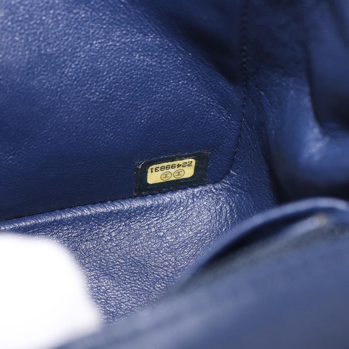 CHANEL Mini Matelasse 17 Chain Bag Lamb Skin Navy Silver CC Auth 187962SAM
