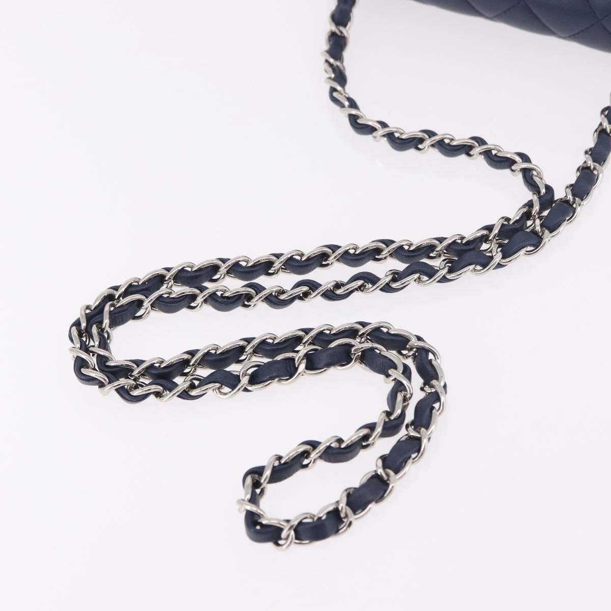 CHANEL Mini Matelasse 17 Chain Bag Lamb Skin Navy Silver CC Auth 187962SAM