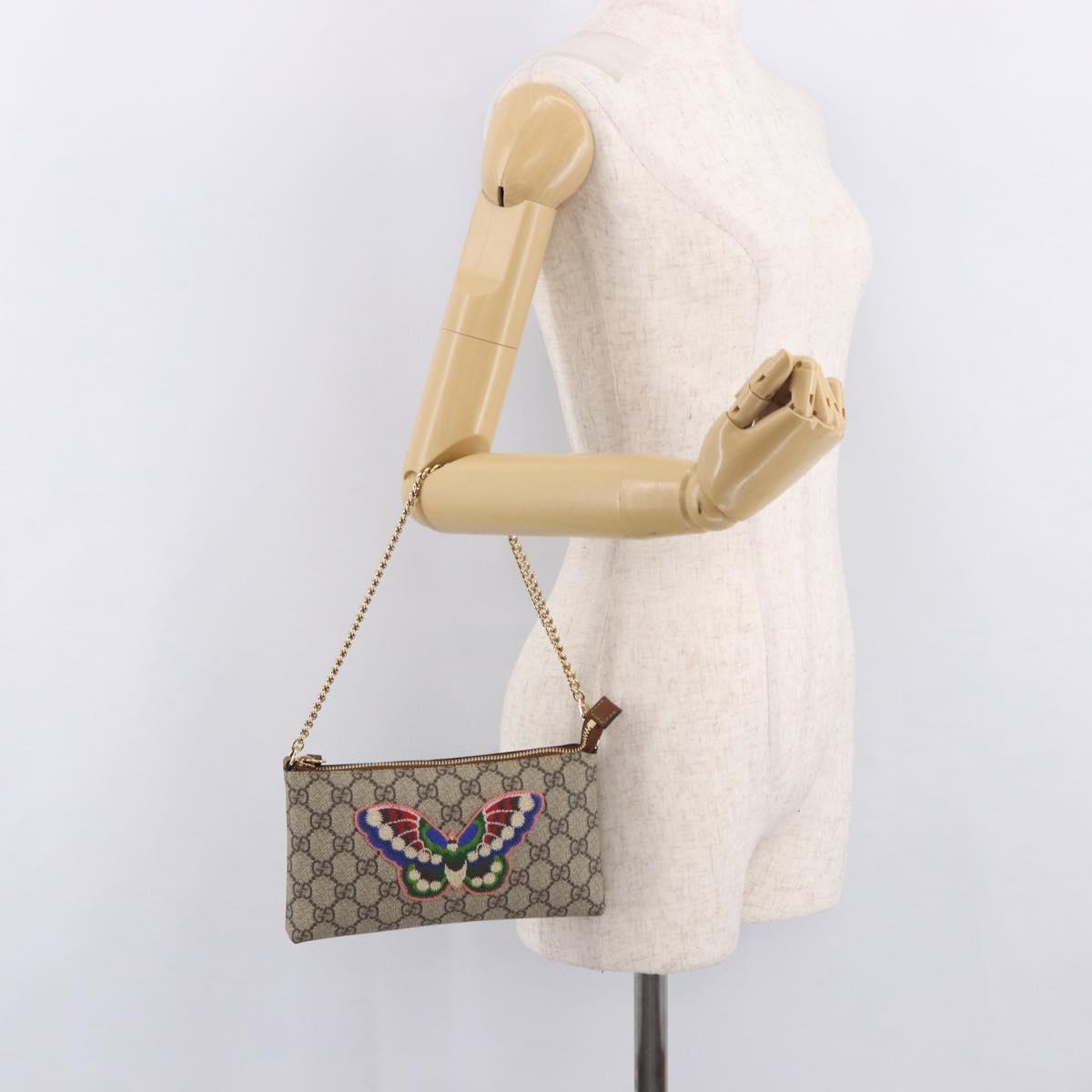 GUCCI GG Supreme Chain Accessory Pouch PVC Beige Gold 456866 Auth 187966V