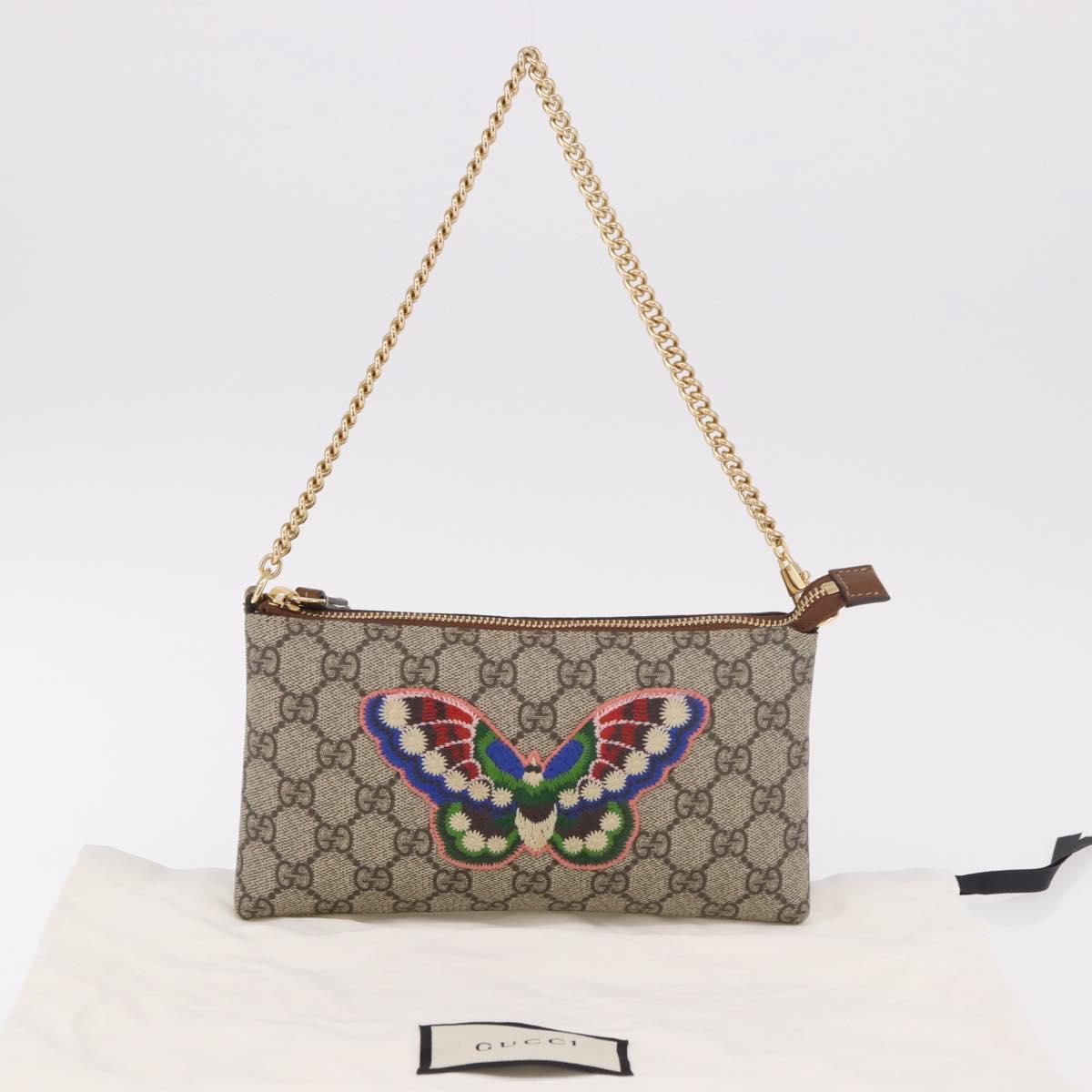 GUCCI GG Supreme Chain Accessory Pouch PVC Beige Gold 456866 Auth 187966V