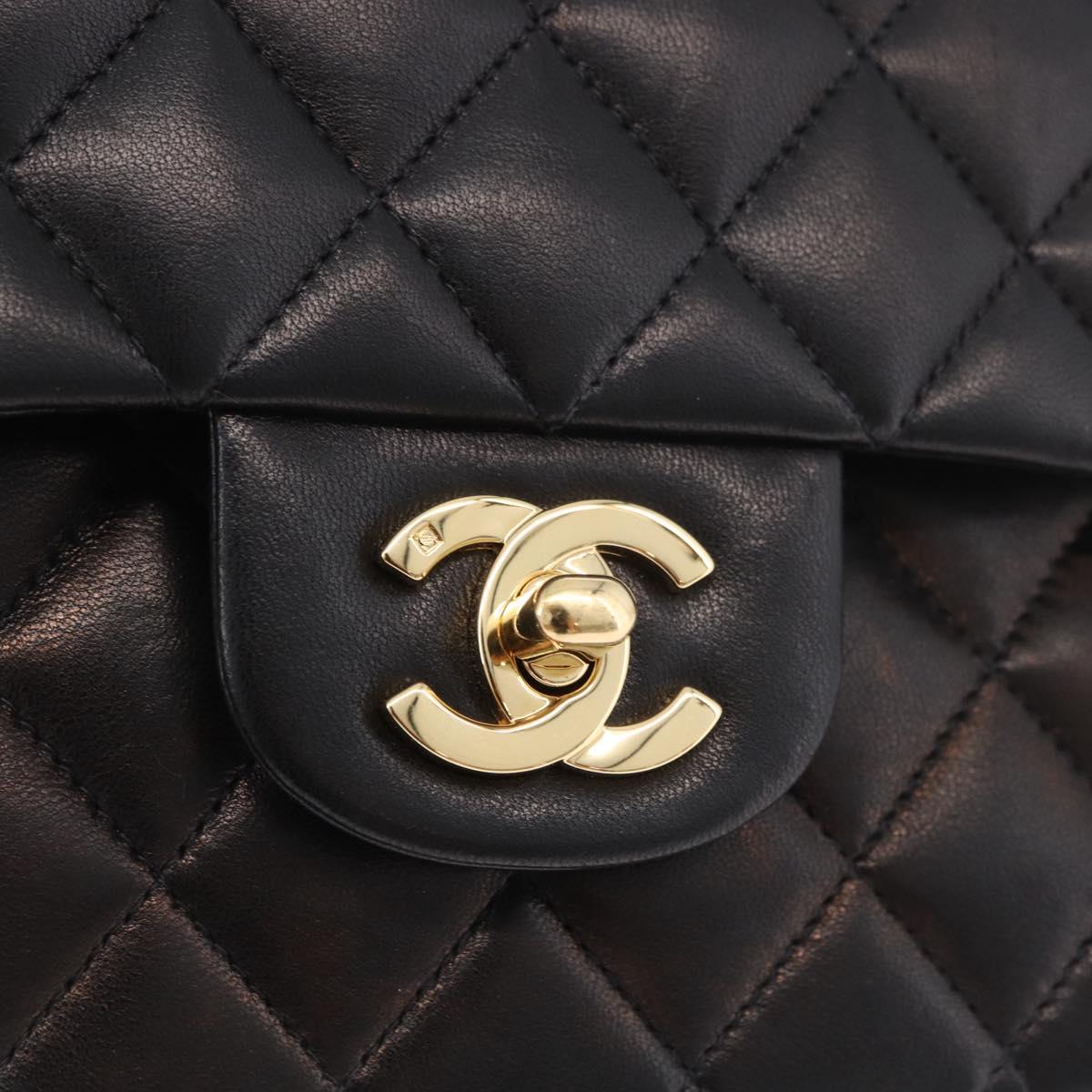 CHANEL Matelasse 25 Chain Shoulder Bag Lamb Skin Black Gold CC Auth 187967SM