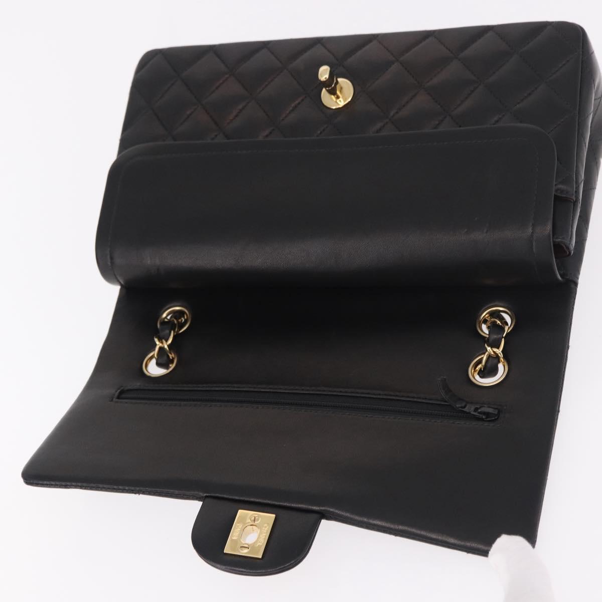 CHANEL Matelasse 25 Chain Shoulder Bag Lamb Skin Black Gold CC Auth 187967SM