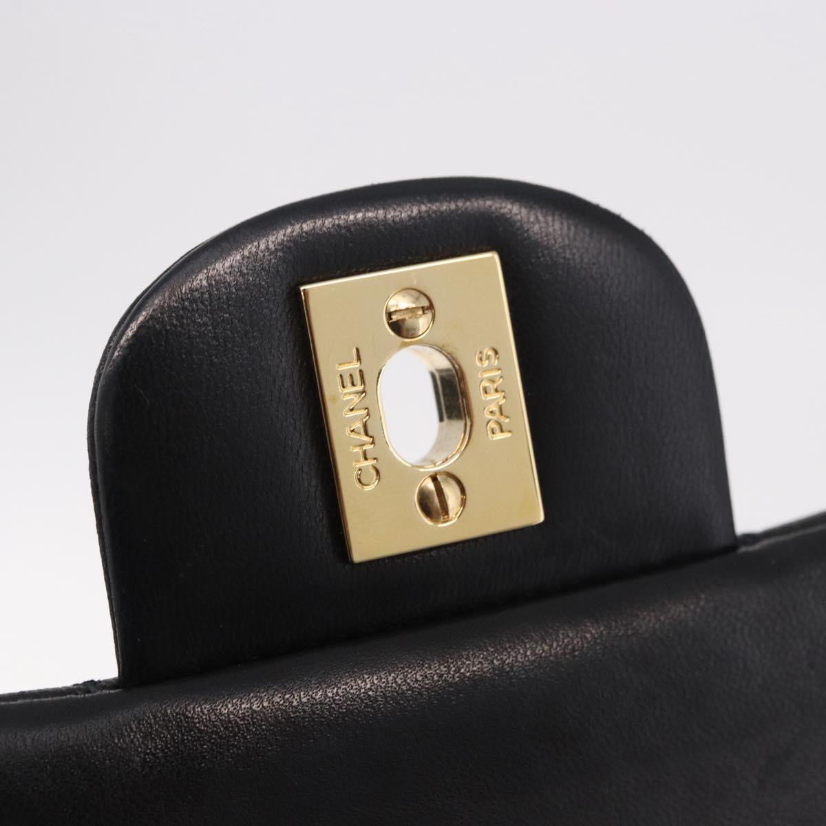CHANEL Matelasse 25 Chain Shoulder Bag Lamb Skin Black Gold CC Auth 187967SM