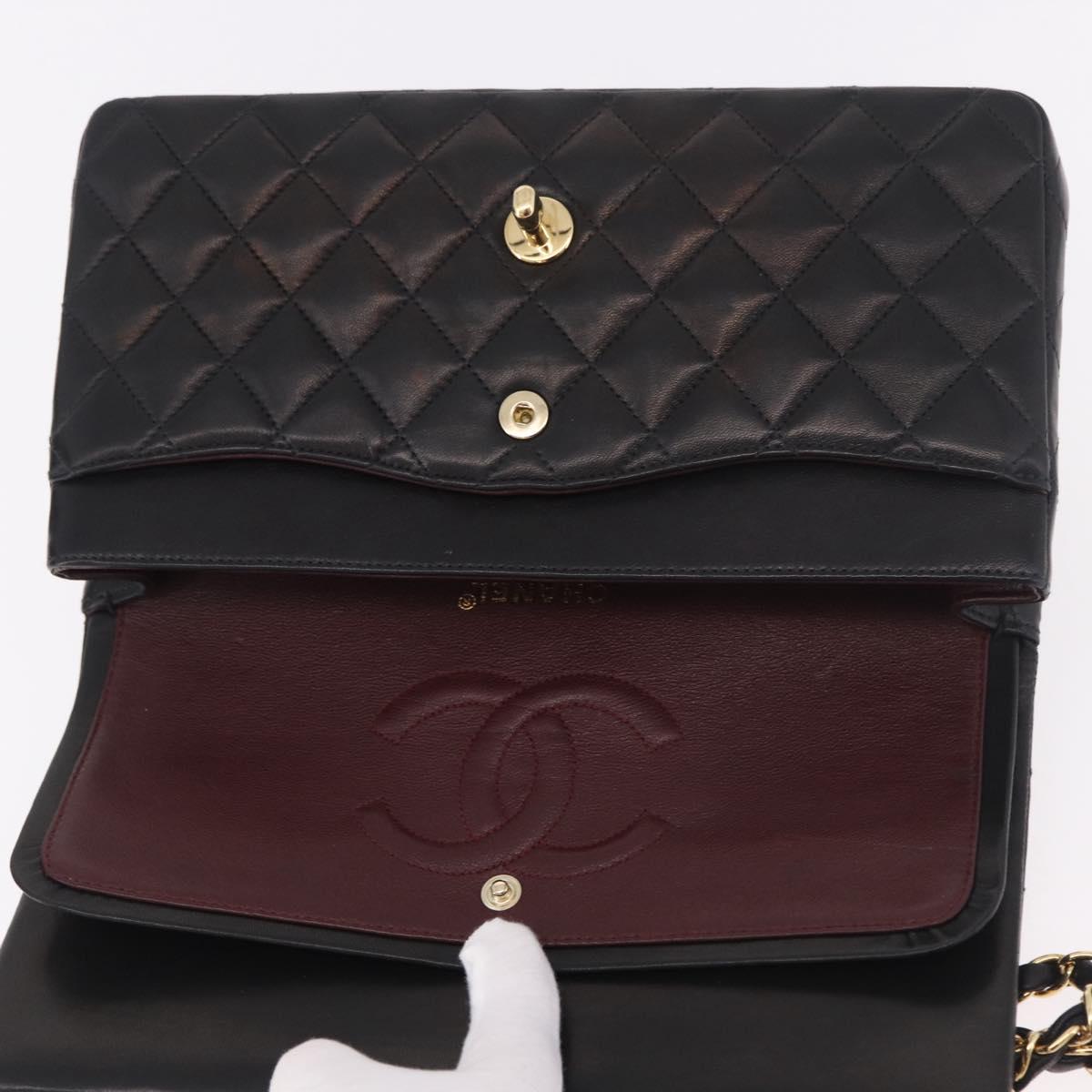 CHANEL Matelasse 25 Chain Shoulder Bag Lamb Skin Black Gold CC Auth 187967SM