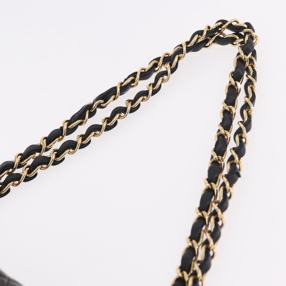CHANEL Matelasse 25 Chain Shoulder Bag Lamb Skin Black Gold CC Auth 187967SM