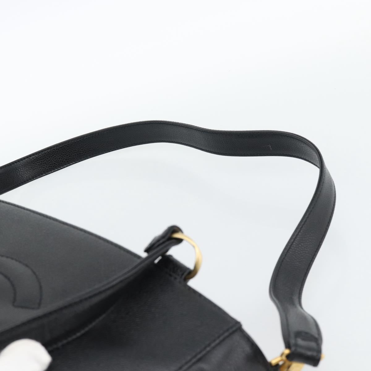CHANEL Caviar Skin Tote Bag 2way Black Gold CC Auth 187977M