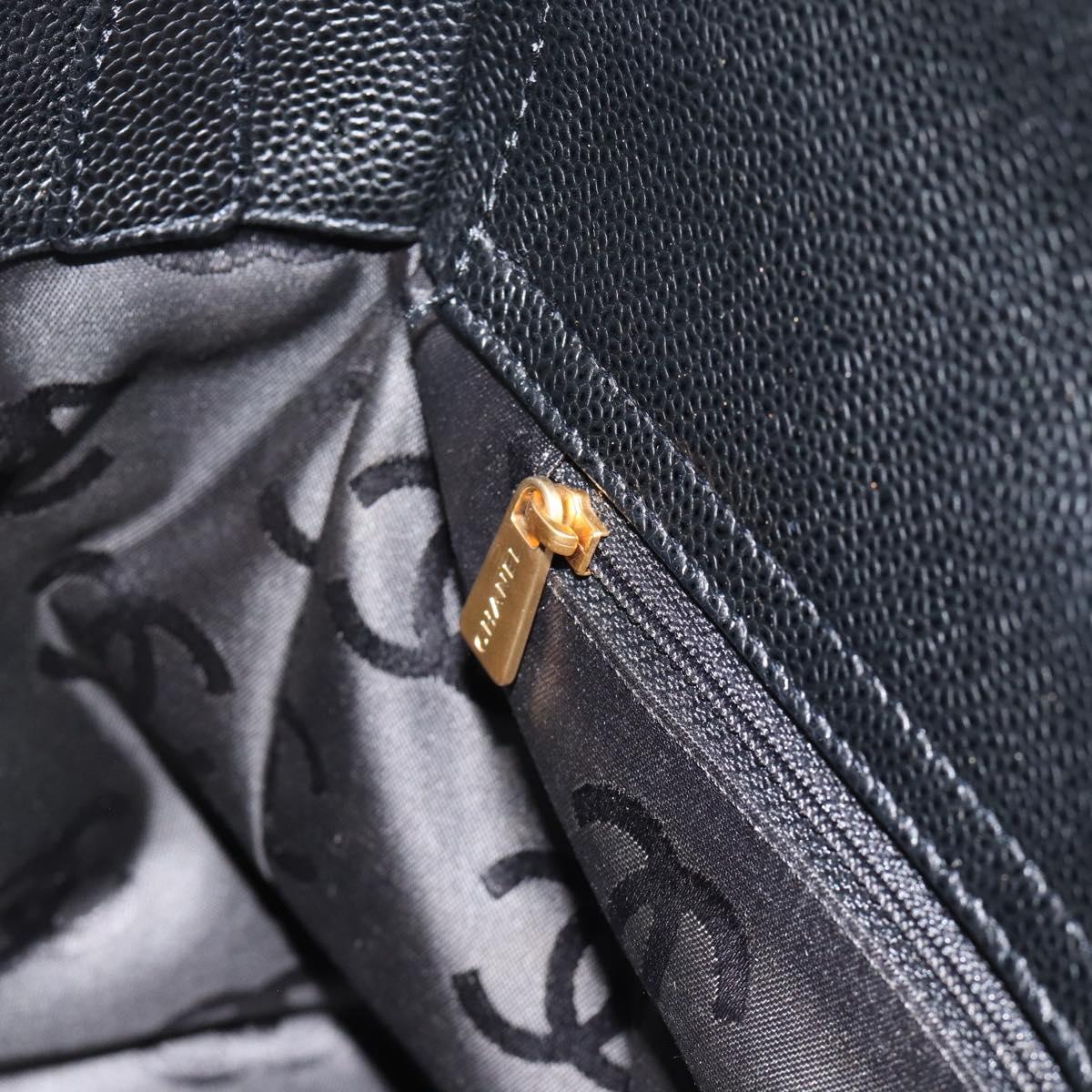 CHANEL Caviar Skin Tote Bag 2way Black Gold CC Auth 187977M