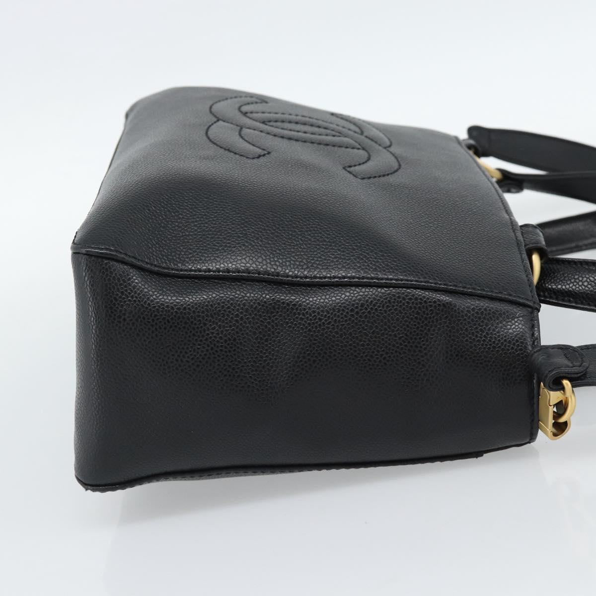 CHANEL Caviar Skin Tote Bag 2way Black Gold CC Auth 187977M