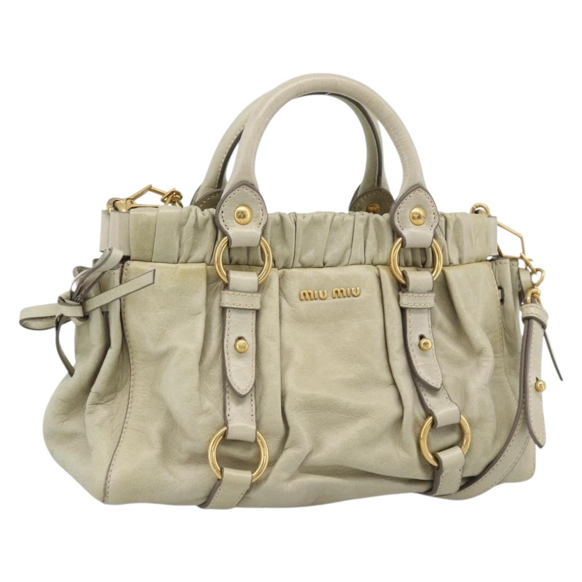 Miu Miu Leather Hand Bag 2way Beige Gold Auth 187984V