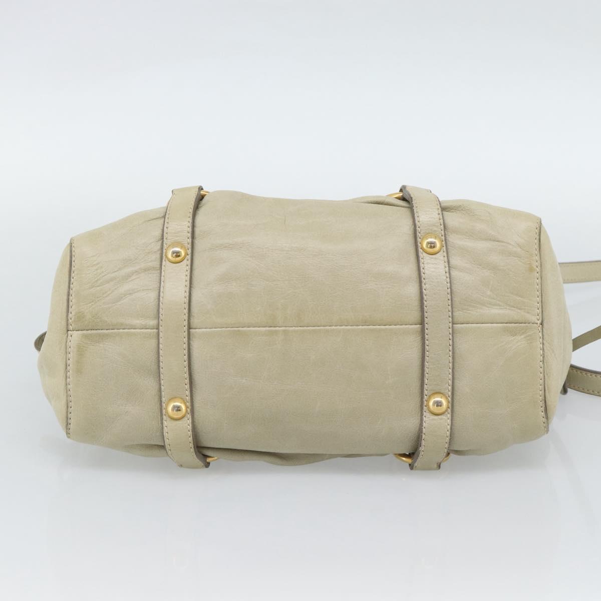Miu Miu Leather Hand Bag 2way Beige Gold Auth 187984V