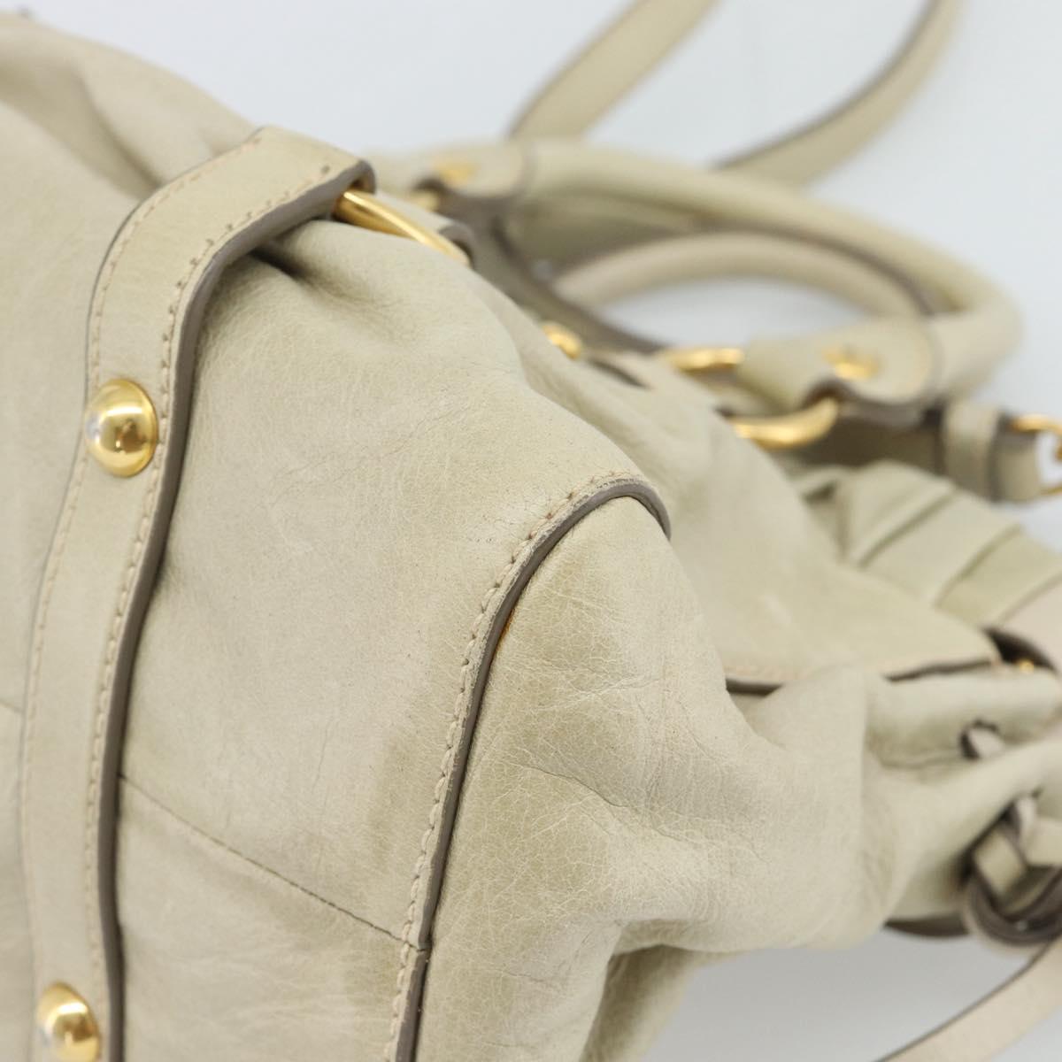 Miu Miu Leather Hand Bag 2way Beige Gold Auth 187984V