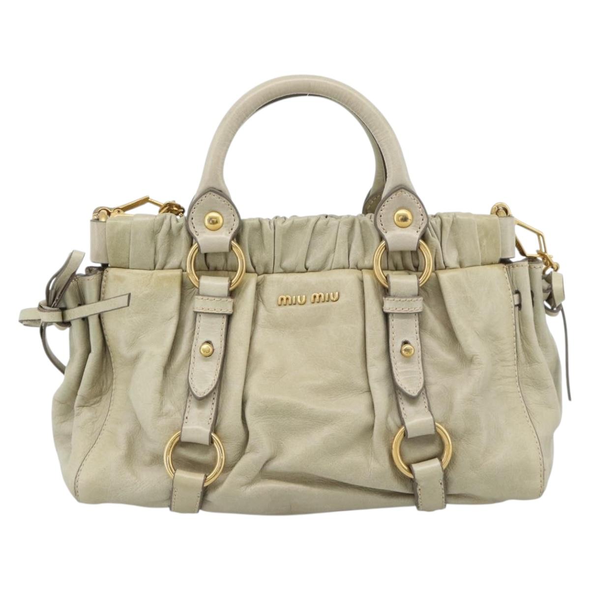 Miu Miu Leather Hand Bag 2way Beige Gold Auth 187984V